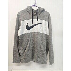 Nike Dri-FIT Mens M Gray Fleece Pullover Hoodie Graphic Logo Pockets